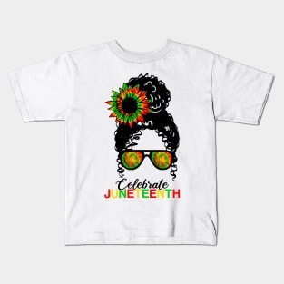 Awesome Messy Bun Juneteenth Celebrate 1865 June 19th Tie Dye Kids T-Shirt